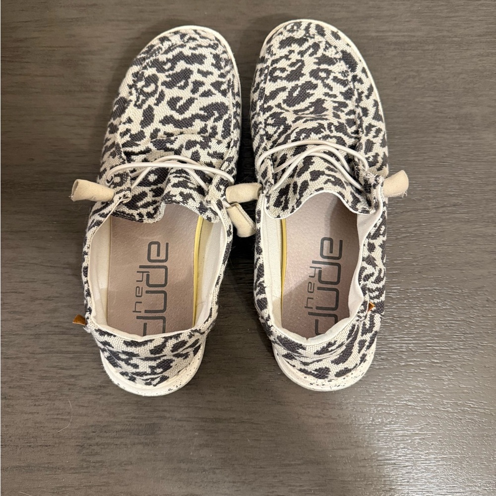 Hey Dude womens Black and White Leopard Sneakers